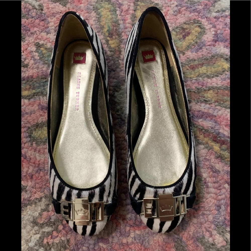 NWT Elaine Turner calf hair zebra ballet flats